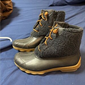 Cozy Black and Navy Sperry Boots